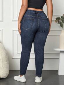 EURMUSE 98%Cotton Plus High Waist Skinny Jeans - Blue - View 2