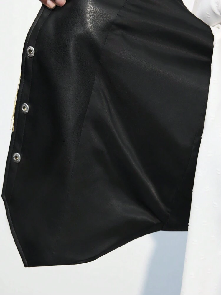 SHEIN Maija Bohemian Fashion Shiny Tassels Decor PU Leather Spring/Summer Women Vest Jacket