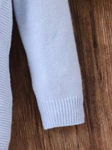 Mamelucos de bebé niño de punto grueso con estampado jacquard, cuello alto y botones frontales, cálidos y elegantes para uso diario casual, primavera, otoño e invierno - Azul - Ver 5