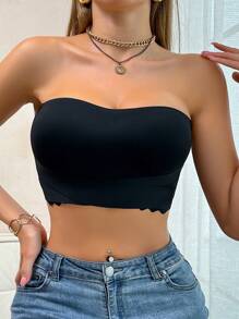 1pc Women Solid Strapless Hook Front Padded Anti-Slip Seamless Bra - Black - View 3