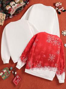 SHEIN Set de 3 sudaderas informales, elegantes y con para niñas preadolescentes con estampados de árbol de Navidad, Papá Noel y renos, apropiadas para otoño e invierno, para la escuela, viajes y salidas