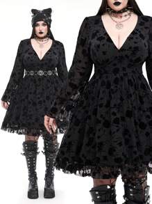 Whyspr Váy ôm eo cổ chữ V in hoa phong cách Gothic Punk - Nhiều màu - Xem 1