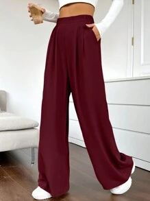 SHEIN EZwear Women Solid Color Elastic Waist Loose Casual Pants
