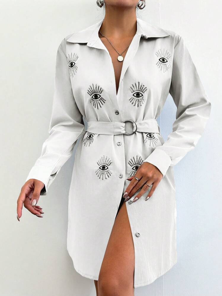 evil eye shirt dress White Shirt Dress with Hand Painted Evil Eye