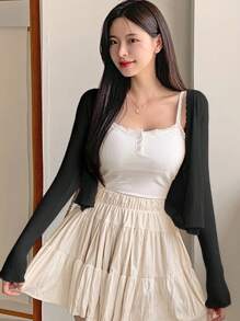 DAZY Áo len cardigan ngắn màu trơn thường ngày cho nữ, mùa thu - màu đen - Xem 3