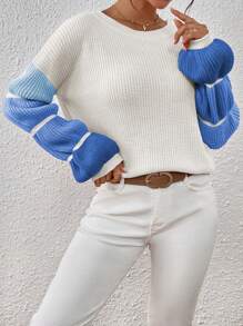 SHEIN Essnce Autumn/Winter Casual Contrast Color Dropped Shoulder Loose Knitted Sweater