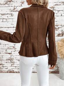 SHEIN Clasi 1pc Women Elegant Lapel Waistline Faux Suede Jacket In Fall/Winter - Coffee Brown - View 2