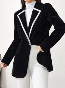 Modelyn Women Modern Elegant Casual Velvet Blazer Jacket - Black - View 5