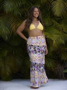 Aralina Curve Tiered 2 Tone Floral Design Pull On Maxi Skirt - Multicolor - View 8