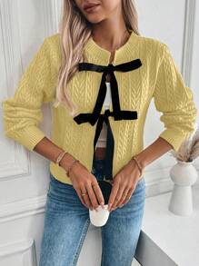 Chiquease Top casual de manga larga con amarre delantero para mujer, diseño minimalista para uso diario