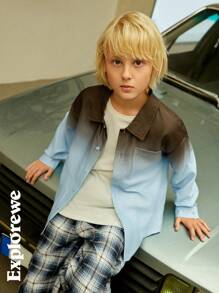 SHEIN Tween Boys Autumn Casual Loose Long Sleeve Gradient Color Shirt - Blue - View 8