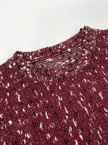 女士休闲撞色圆领长喇叭袖毛衣上衣，锚红色，秋冬款