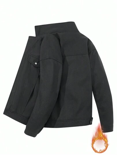 Manfinity Homme Men's Solid Color Full Zip Front Short Overcoat, Autumn/Winter