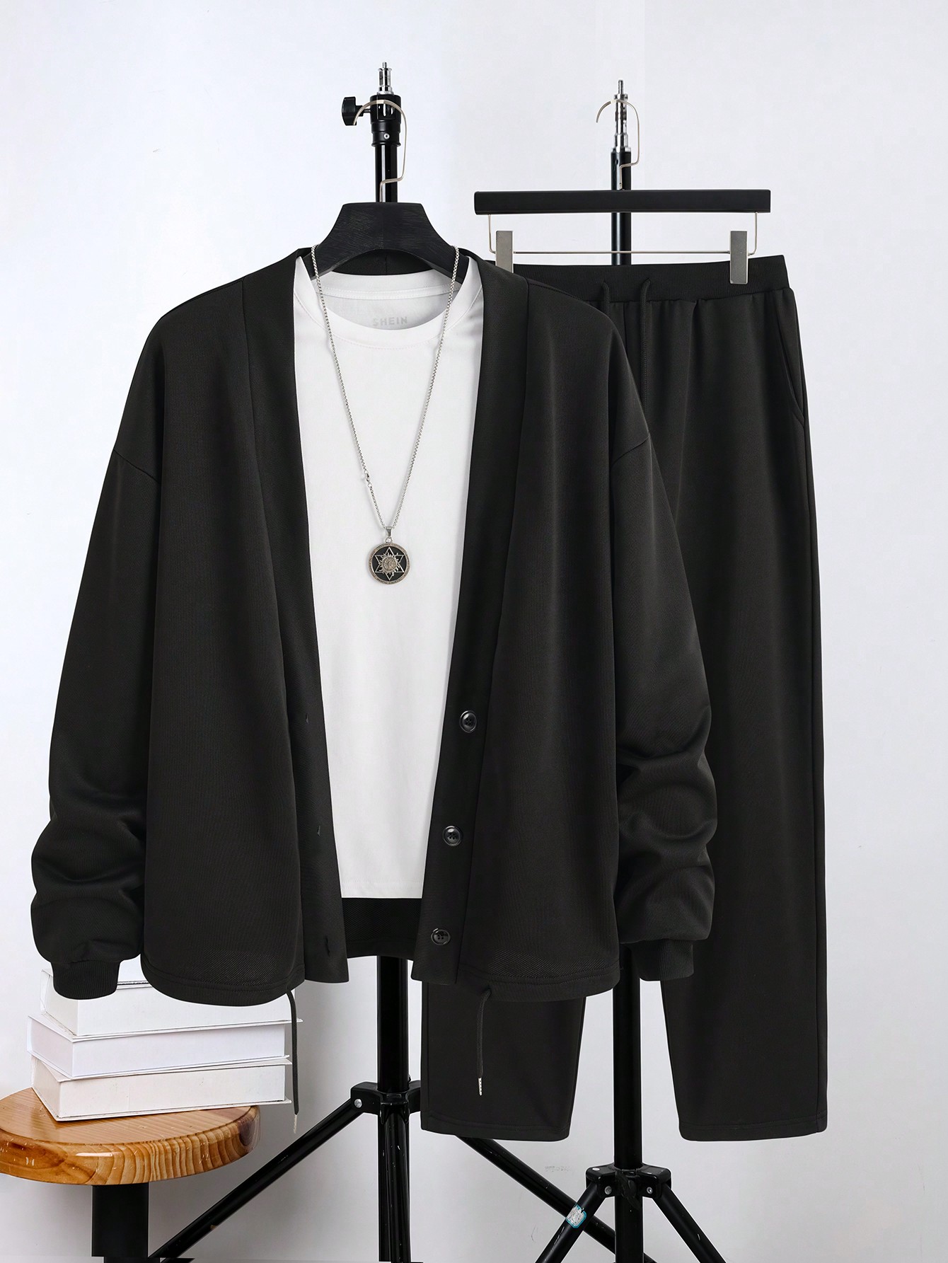 Manfinity Dauomo 2pcs Men's Solid Color Long Sleeve Single-Breasted Shirt And Casual Pants Set, Spring Autumn