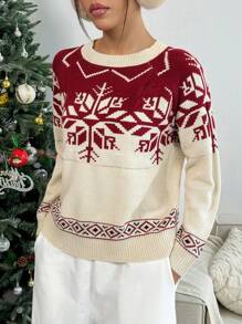 SHEIN Unity Áo len nữ mềm mại ấm áp họa tiết bông tuyết Giáng sinh, áo chui đầu dệt kim mùa thu đông. - Nhiều màu - Xem 6