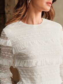 Anewsta Blusa de cuello redondo de moda con manga larga y diseño de capas estilo francés para ropa de fiesta de otoño