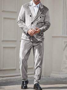 Manfinity Mode 2 件套男士商务休闲立领西装外套和裤子套装，适合秋季