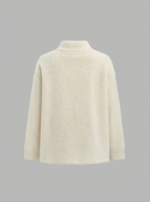 SHEIN Unity Casual Solid Color Stand Collar Fleece Zipper Jacket, Autumn/Winter - Apricot - View 2