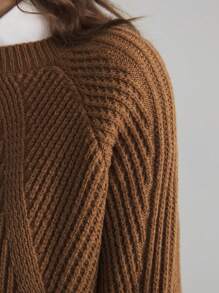 Ontre 百搭圆领针织毛衣，温暖舒适，百搭，简约法式风，休闲时尚，适合秋冬 - 咖啡棕 - 查看 6