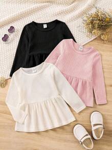 SHEIN 3pcs/Set Young Girl Simple And Versatile Comfortable T-Shirts - Multicolor - View 1