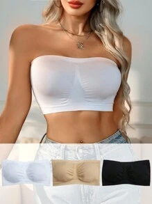 3pcs/Pack Women Seamless Bandeau Bras, Wire-Free