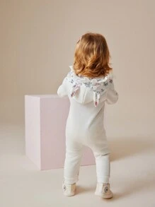 SHEIN 1pc Baby Girls' Cute Animal Embroidered Long Sleeve Hooded Romper, Autumn Winter