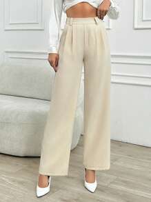SHEIN Pantalon large taille haute couleur unie pour femmes