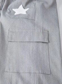 SHEIN Quần Cargo dáng rộng thoải mái cho bé gái tuổi teen có túi thêu hình ngôi sao năm cánh, thích hợp để mặc hàng ngày, đi làm và đi chơi bình thường vào mùa thu và đông - Xám - Xem 4
