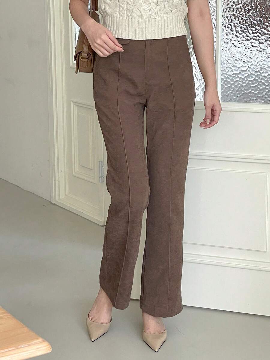 DAZY Solid Color Women Toothpick Design Flared Leg Casual Pants,Women Dress Pants,Fall Clothes - Brown - View 1