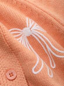 DAZY Young Girl Raglan Sleeve Cardigan With Bowknot Pattern, Autumn/Winter - Orange - View 4