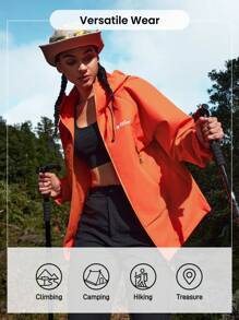 In My Nature 女士字母刺绣抽绳连帽户外夹克 - 橘色 - 查看 2