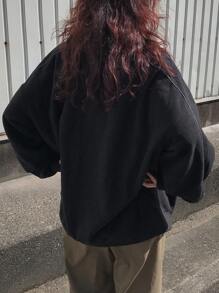 FRIFUL Women's Casual Contrast Color Slogan Loose Zip-Up Regular Jacket, Suitable For Autumn/Winter,Fall Women Clothes Women Coats - Black - View 5