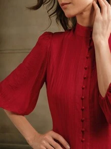 Anewsta 优雅复古白色宽松编织连衣裙女士酒红色长款女士服装 - 酒紅色 - 查看 3