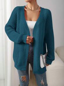 Chiquease 女士休闲日常纯色前开宽松开衫，秋冬