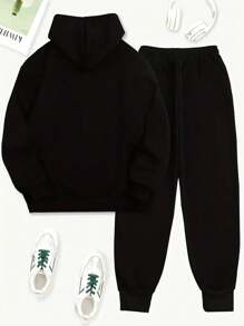 Set Of 2: Casual Couple Bear Print Pants Set, Long Sleeve Sweatshirt And Jogging Pants Set, For Her - Black - View 6