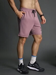 Manfinity Sport Corelite Boyfriend Style Men's Letter Print Drawstring Waist Casual Fitness Workout Shorts