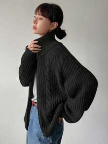 Dazy-Less Áo len cardigan dệt kim họa tiết cho nữ mùa đông - màu đen - Xem 4