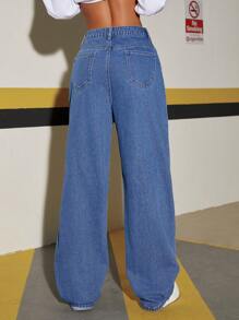 SHEIN Tall Quần Jeans Ống Thẳng Dáng Rộng Thoải Mái Cho Nữ Có Túi - Rửa trung bình - Xem 4