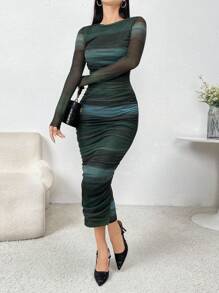 Modelyn Women Ombre Color Draped Fitted Long Dress
