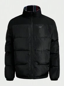 Manfinity VCAY Reversible Plaid Men Casual Collar Thickened Padded Coat, Windproof Warm Lined Coat, Fashionable Versatile Outerwear For Autumn/Winter, Christmas