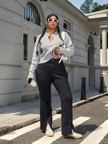 SHEIN EZwear Pantalones vaqueros informales de talla grande, de color solido, con botones delanteros y bolsillos