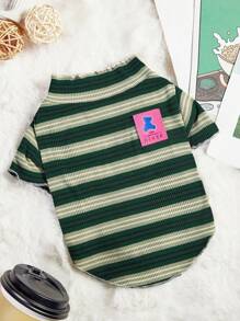 PETSIN 1 件宠物猫狗绿色条纹针织高领毛衣 - 粉色 - 查看 1
