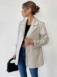 Calvaya Chaqueta de manga larga con cuello alto y diseño de espiga para mujer, silueta en H, para otoño