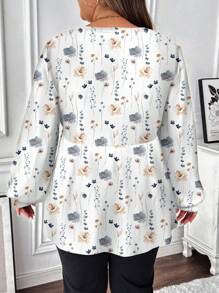 SHEIN LUNE Áo phông in họa tiết tối giản, rộng rãi, cỡ lớn, mùa xuân/thu - trắng - Xem 3