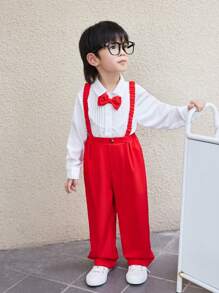 SHEIN Bộ 2 quần áo sơ mi dài tay cổ lật đơn giản, thoải mái, thời trang cho bé trai, phù hợp cho tiệc sinh nhật, tiệc tối, đám cưới, ngày đầu tiên đi học, quần áo bé trai, bộ đồ bé trai trở lại trường, trang phục bé trai, trang phục mặc hàng ngày, phù hợp cho trường học, du lịch, thể thao, mùa thu và đông - Đỏ - Xem 6