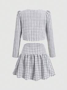 SHEIN MOD 2pcs/Set Collar Long Sleeve Bow Cropped Jacket & A-Line Mini Skirt,Winter Women Sets,Women Skirt Set,Fall Two Pieces Sets,Office Wear Women Set,Back To School Clothes