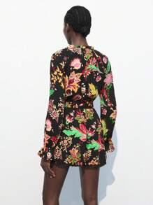 Maija 1pc Women All-Over Print Button Front Belted Long Sleeve Jumpsuit - Multicolor - View 6