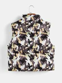 SHEIN Casual Camouflage Print Stand Collar Sleeveless Sports Jacket - Multicolor - View 2