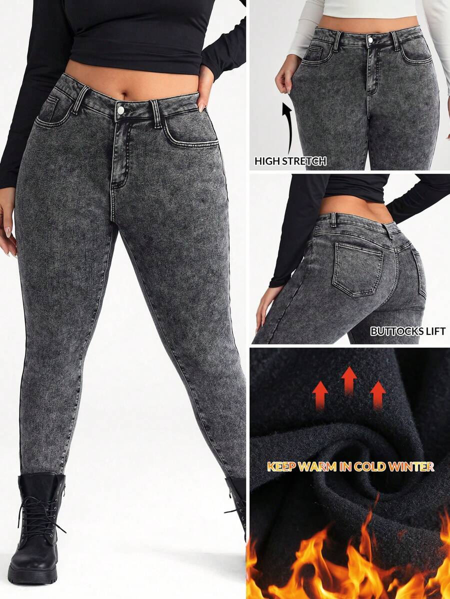 SHEIN BASICS Große Größen schwarze Skinny Jeans mit Stretch im Lässig Stil