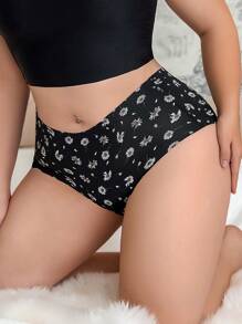 1pc Women Plus Size Seamless Breathable Mid-Waist Funny Graphic Hipster Panty